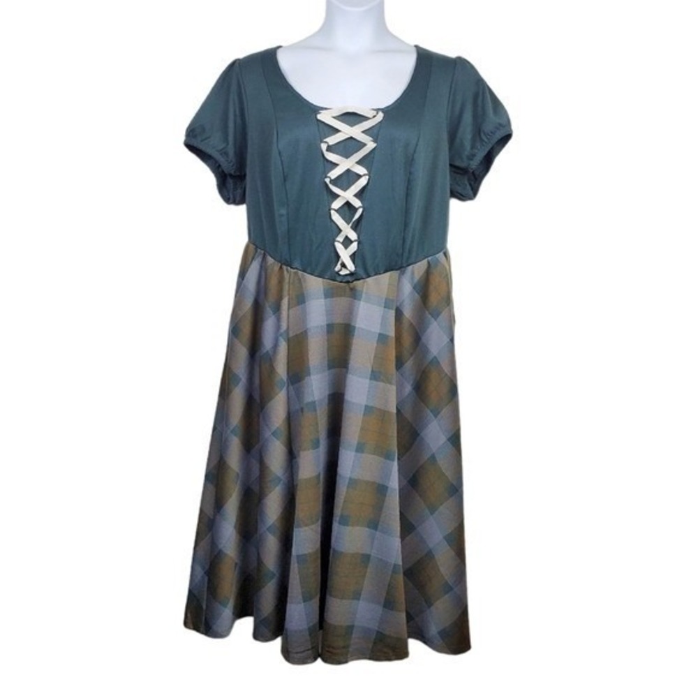 Torrid Outlander Green Brown Tartan Plaid Midi Double Knit Dress Size 2X NWT